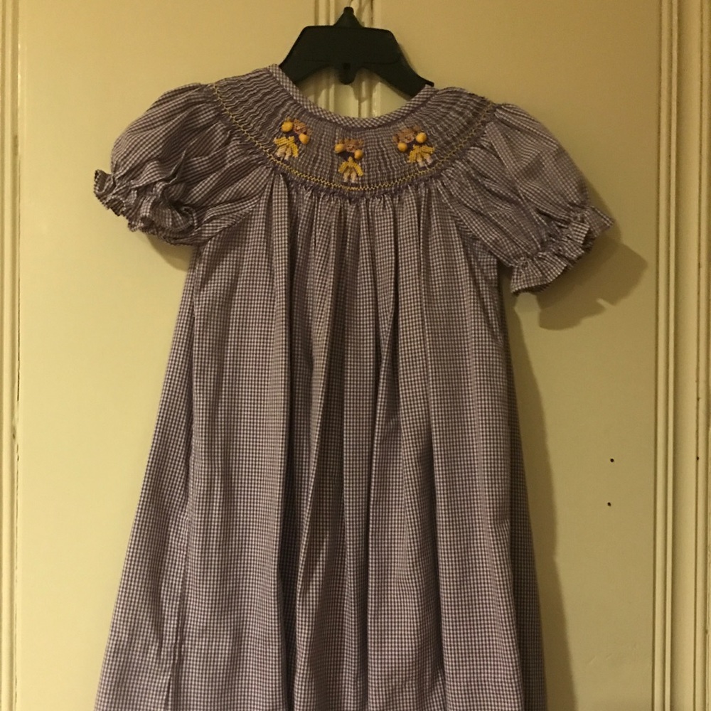 Purple and white smocked dress